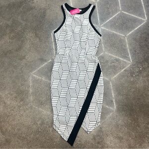 NWT A’GACI Dress Black White Bodycon Sexy Womens Small Asymmetrical Mini Stretch